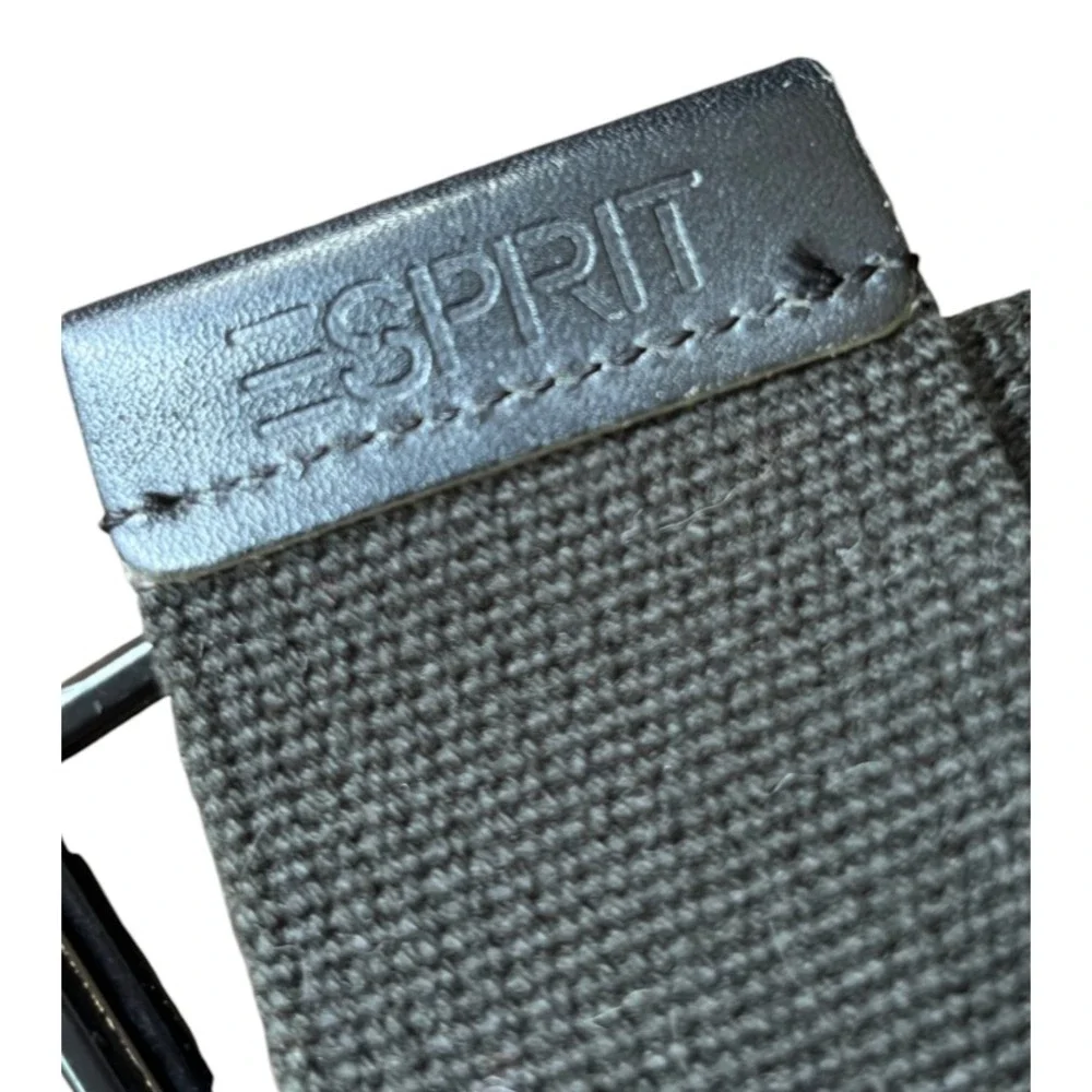 Vintage ESPRIT BLACK WEB BELT Double Ring & Leather Slider Buckle UNISEX W=M,M=S